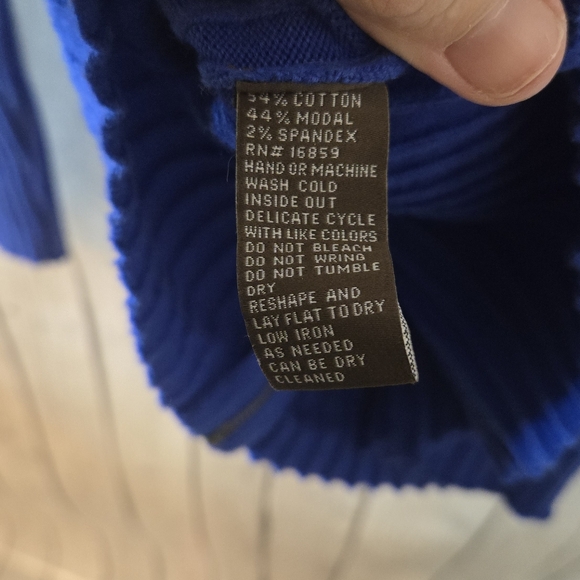 J McLaughlin Ribbed Zip Front Sweater Blue Cotton Modal Stretch Size Small - Picture 3 of 6